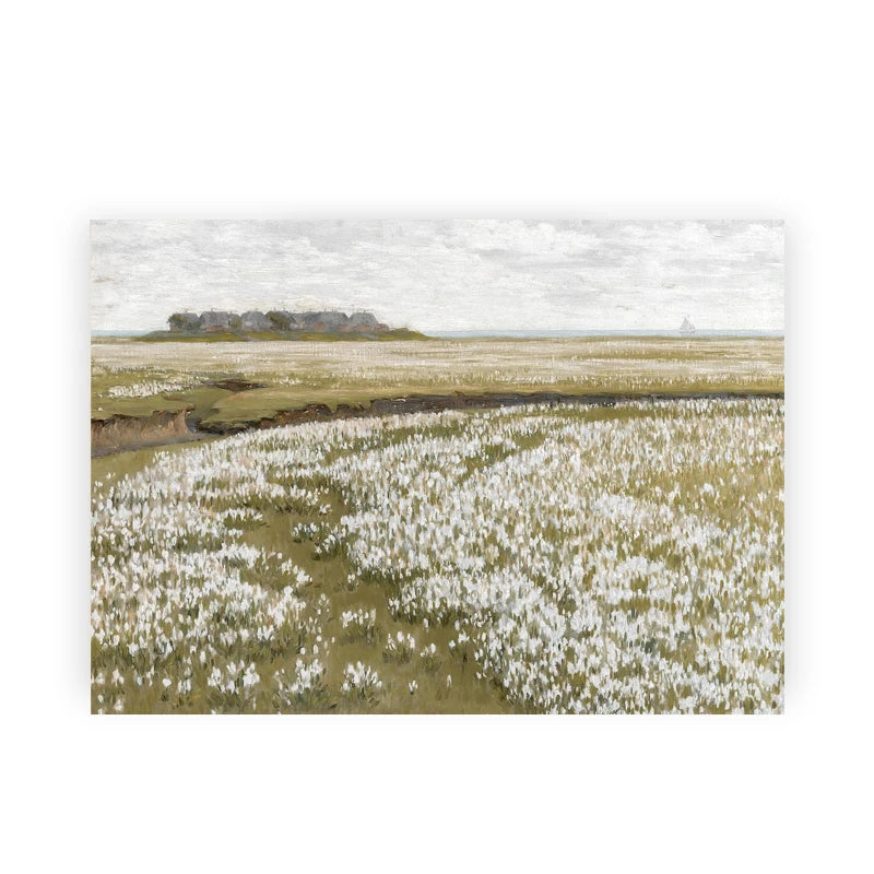 Summer Landscape Vintage Oil Painting Canvas Poster Spring Neutral Gallery Wall Art Print Retro Green Tone Farmhouse Wall Decor