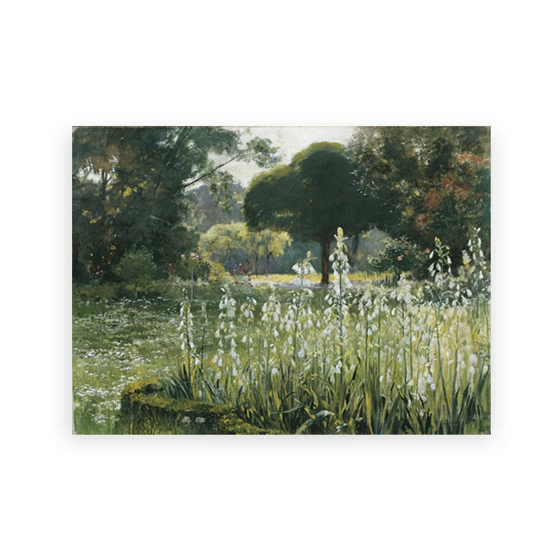 Summer Landscape Vintage Oil Painting Canvas Poster Spring Neutral Gallery Wall Art Print Retro Green Tone Farmhouse Wall Decor