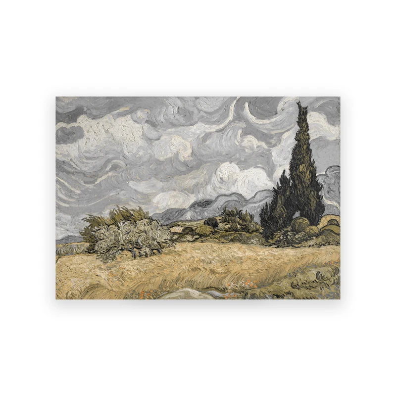 Summer Landscape Vintage Oil Painting Canvas Poster Spring Neutral Gallery Wall Art Print Retro Green Tone Farmhouse Wall Decor