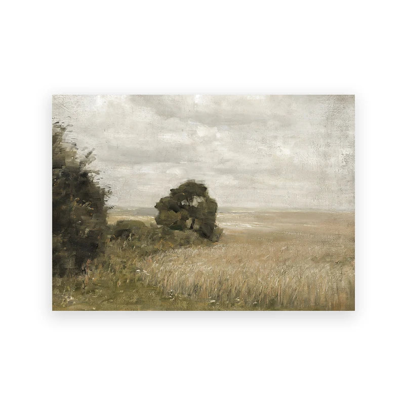 Summer Landscape Vintage Oil Painting Canvas Poster Spring Neutral Gallery Wall Art Print Retro Green Tone Farmhouse Wall Decor