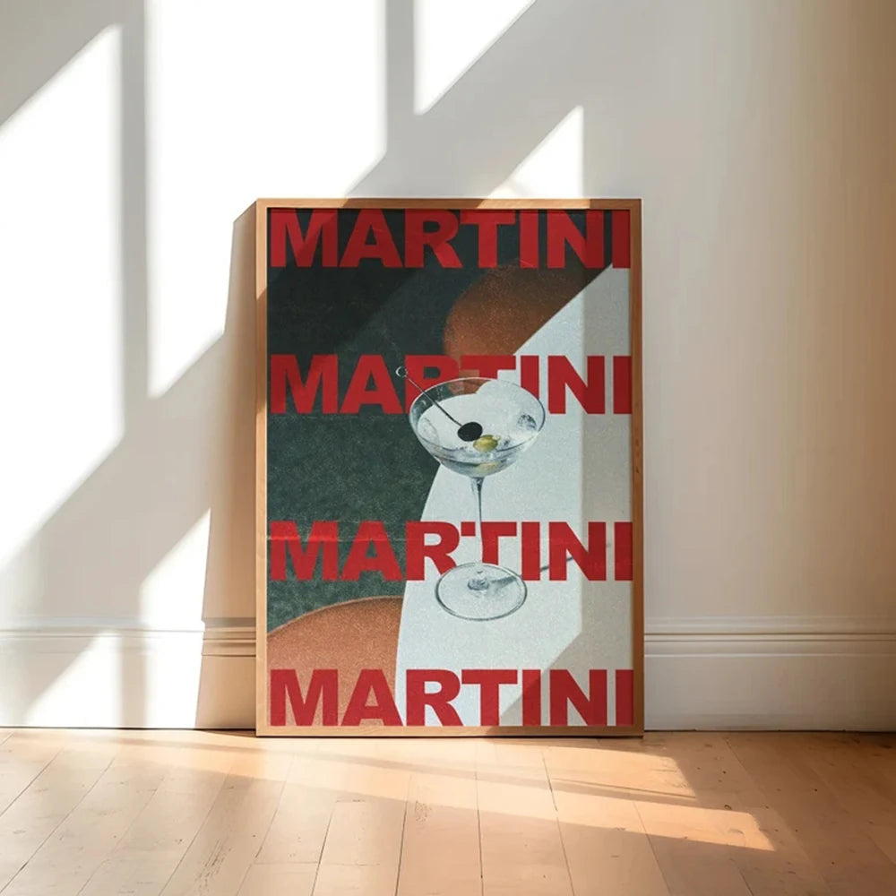 Modern Retro Martini Cocktail Alcohol Minimalist Wall Art Canvas Trendy Painting Posters For Living Room Home Decor