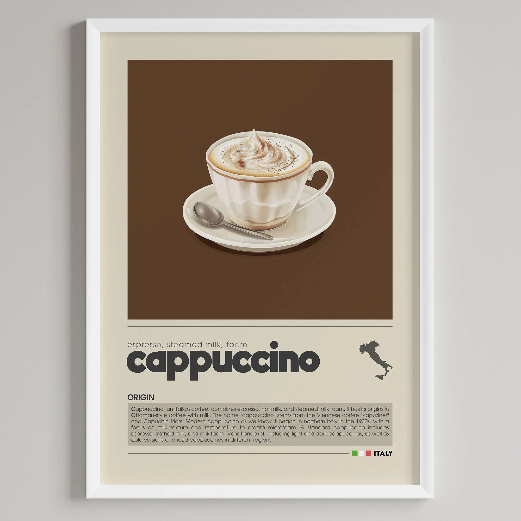 Minimalist Coffee Art Poster, Flat White,Macchiato,Latte,American Coffee Canvas Painting, Cafe Illustration,Dining Room Decor