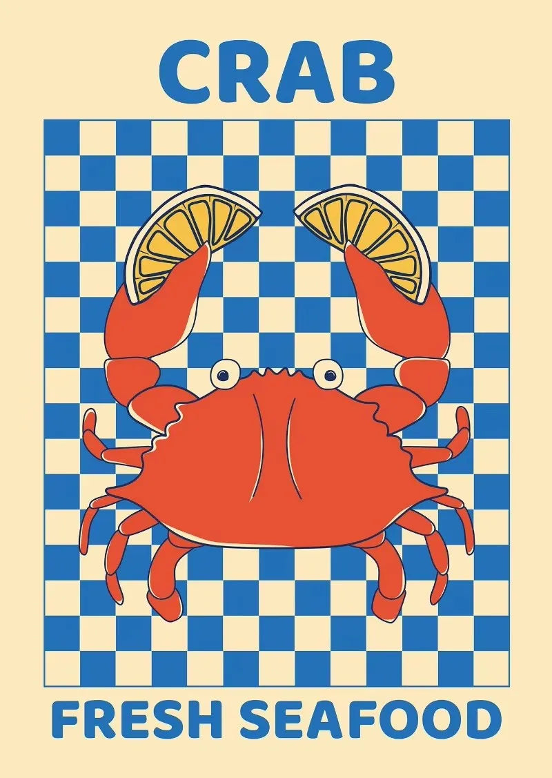 Colorful Sardine Lobster Crab Fish Ocean Animal Poster Canvas Painting Vintage Wall Art For Kitchen Living Room Home Decoration