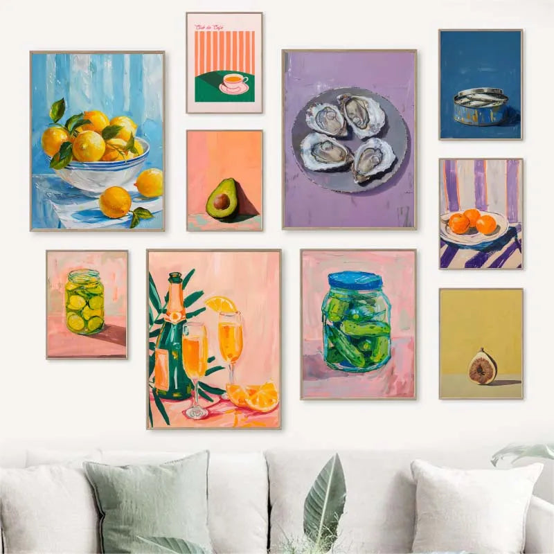 Vintage Dining Fruit Orange Avocado Tomato Coffee Posters and Prints Canvas Painting Wall Art Picture for Food Kitchen Decor