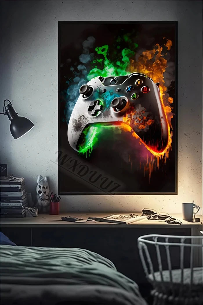 80s Retro Funny Monkey Player Gamepad Picture For Gaming Room Living Canvas Painting Print Wall Art Home Decor Aesthetics Poster