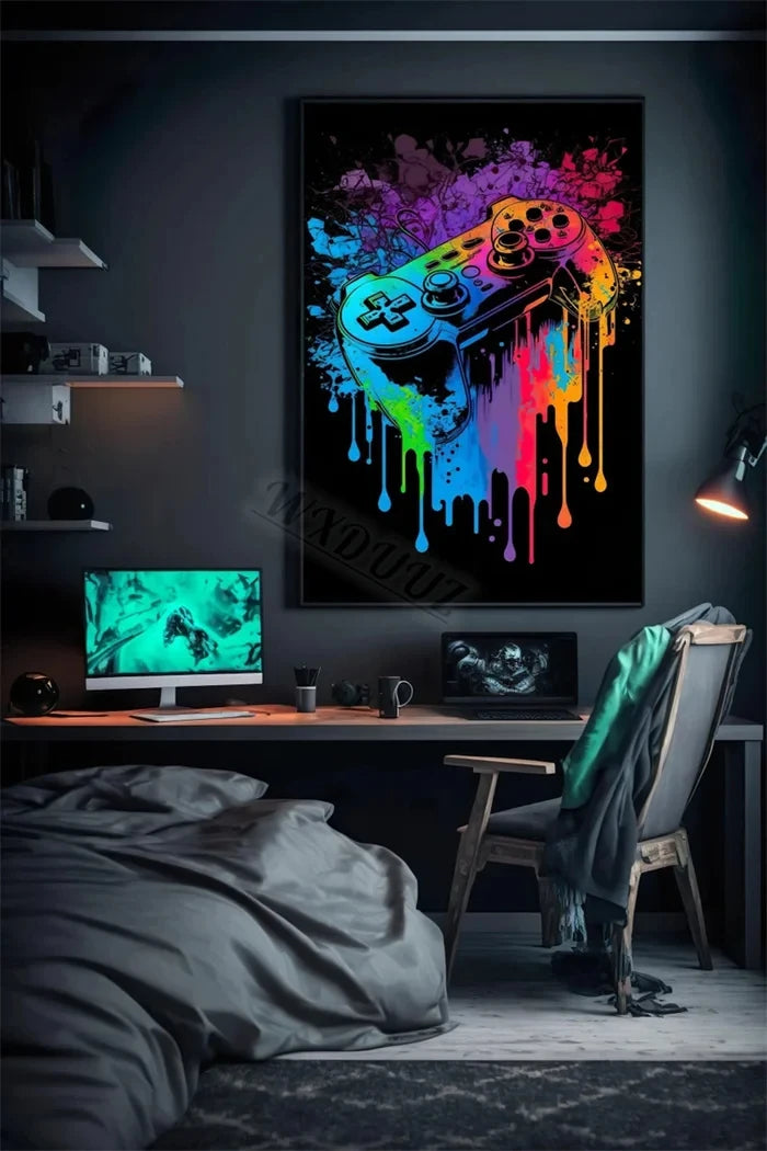 80s Retro Funny Monkey Player Gamepad Picture For Gaming Room Living Canvas Painting Print Wall Art Home Decor Aesthetics Poster