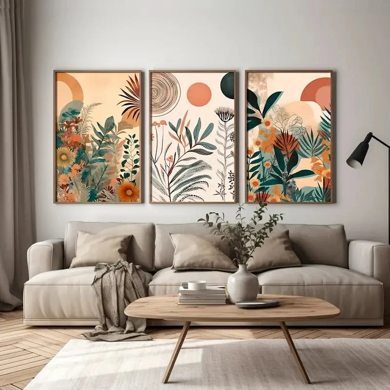 3pcs Canvas Poster Modern Art Boho Floral Posters Century Mid Modern Wall Art Ideal Gift for Bedroom Living Room Corridor Decor