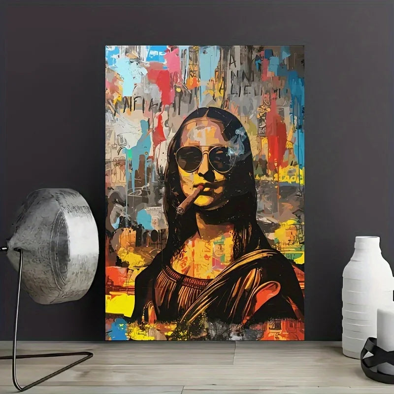 Interesting Mona Lisa Creative Watercolor Canvas Painting Graffiti Funny Posters Wall Art Picture Living Room Home Decor Gifts