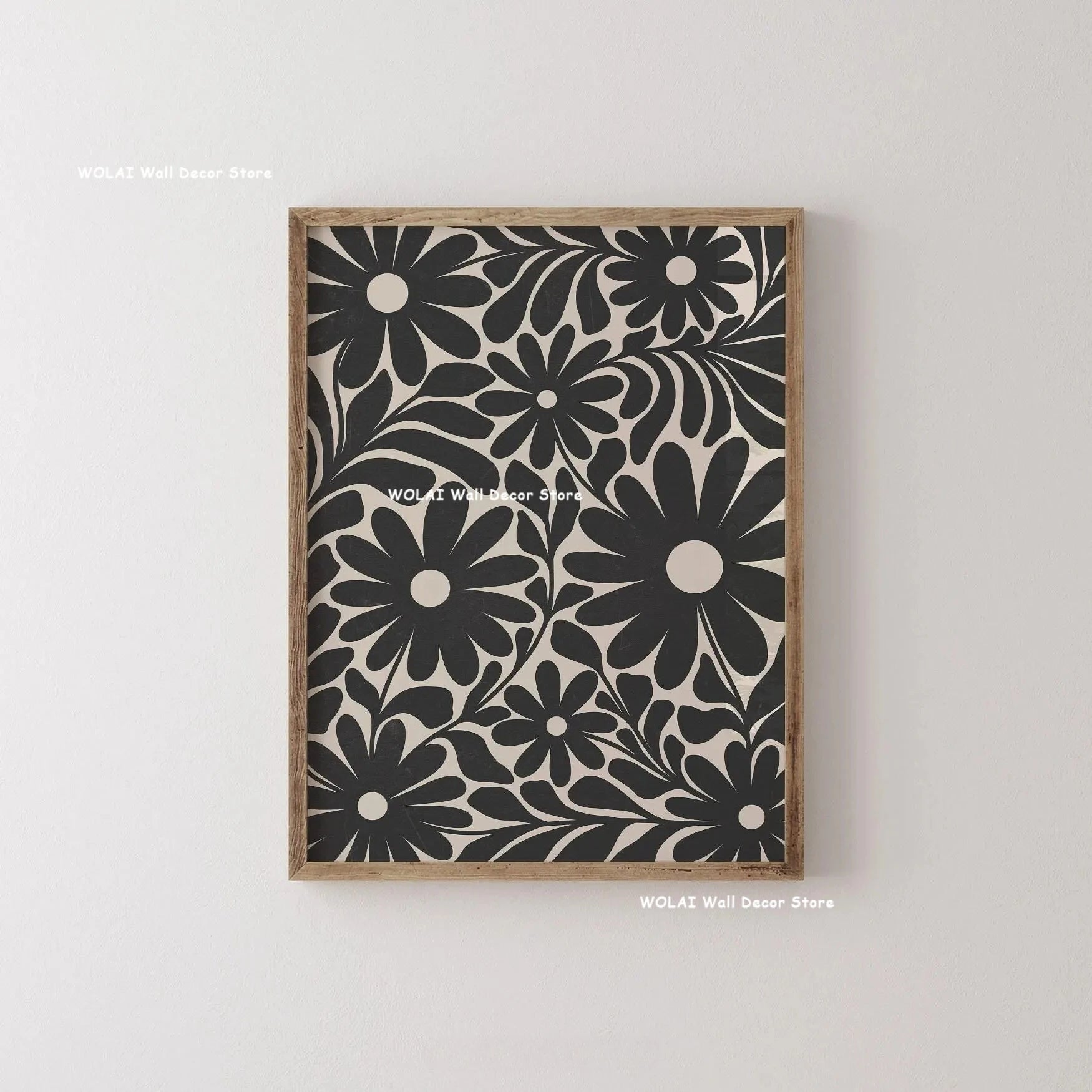 Abstract Moody Plant Art Canvas Print Mid-century Modern Beige Black Floral Line Wall Art Posters for Living Room Home Decor