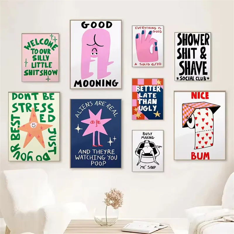 Humorous Slogan Nice Bum Abstract Canvas Print Modern Funny Illustration Art Prints Toilet Bathroom Wall Art Home Decor Poster