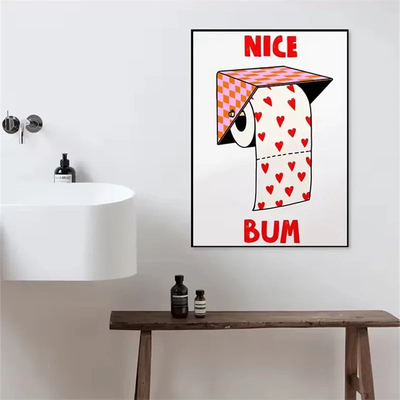 Humorous Slogan Nice Bum Abstract Canvas Print Modern Funny Illustration Art Prints Toilet Bathroom Wall Art Home Decor Poster