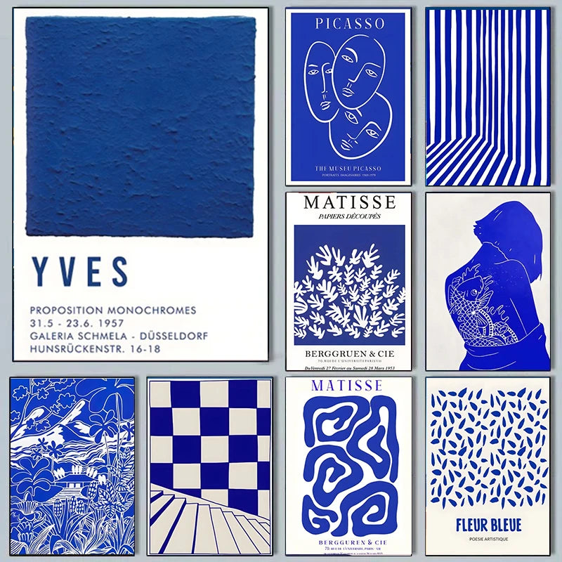 Abstract Klein Blue Simple Poster Wall Art Posters Vintage Canvas Prints Poster for Home Decoration Living Room Bedroom Decor