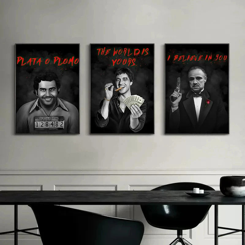 Movie Mafia Boss Legendary Figure Poster Canvas Print Art Mafia Portrait Canvas Painting Scarface Escobar Godfather Wall Decor