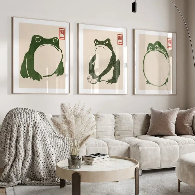 Japanese Matsumoto Hoji Ukiyo-e Frog Canvas Paintings Vintage Frog Poster Wall Art Print Picture for Living Room Home Decor