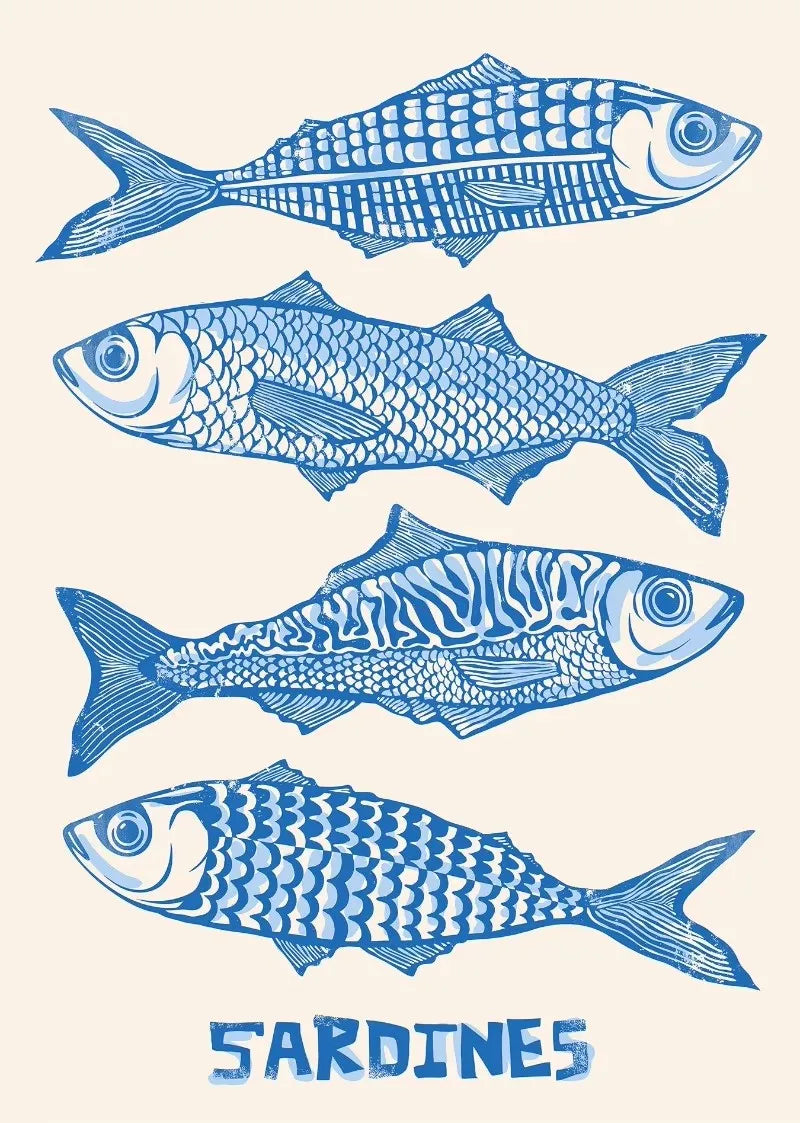 Colorful Sardine Lobster Crab Fish Ocean Animal Poster Canvas Painting Vintage Wall Art For Kitchen Living Room Home Decoration