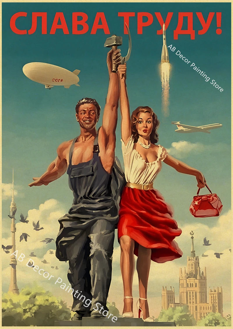 Vintage Stalin USSR CCCP Poster Poster Aesthetic Prints and Posters Wall Art Retro Painting Home Room Cafe Club Dorm Wall Decor