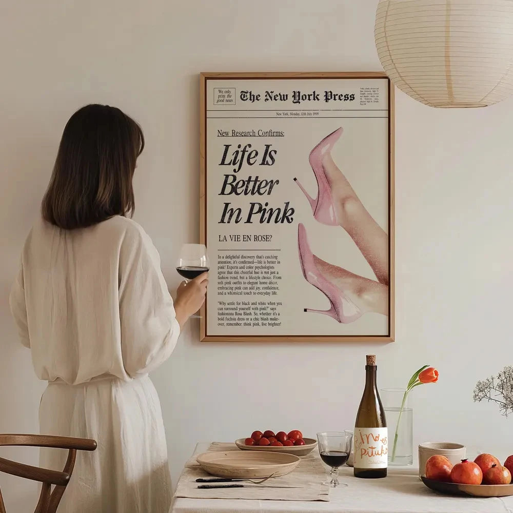 1PC Frameless Life is Better in Pink Poster Canvas Painting Vintage Aesthetic Wall Art for Living Room Home Office Bedroom Decor