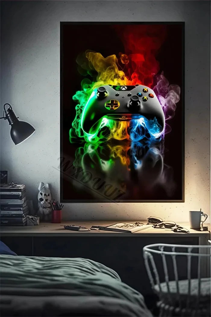 80s Retro Funny Monkey Player Gamepad Picture For Gaming Room Living Canvas Painting Print Wall Art Home Decor Aesthetics Poster