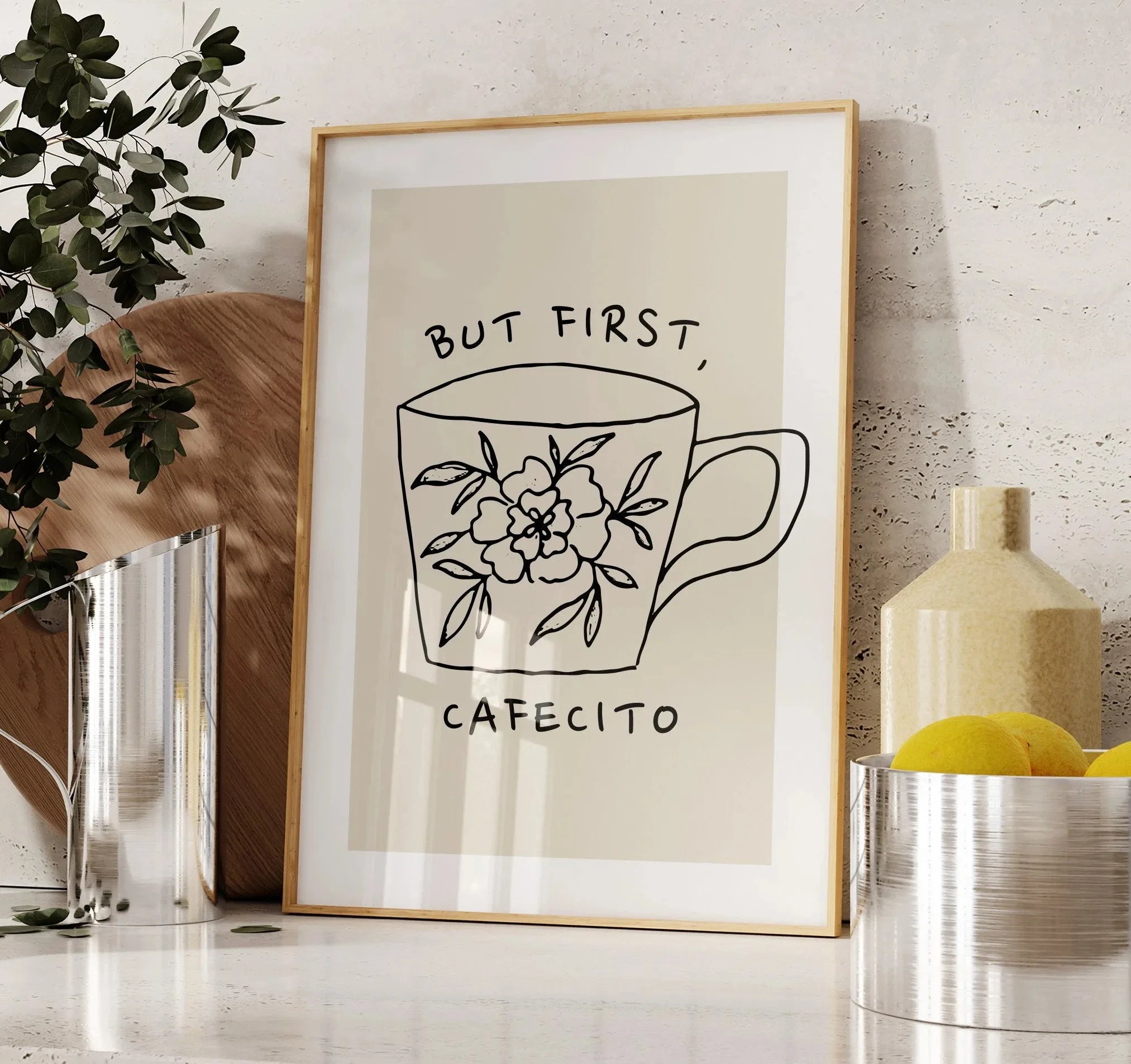 But First Cafecito Quotation Canvas Print Minimalist Matcha Club Spanish Wall Art Poster for Modern Living Room Cafe Home Decor