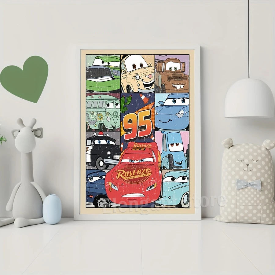 Cars Characters Lightning McQueen Art Prints Cars Movie Poster Vintage Cars Canvas Painting Boys Room Wall Picture Nursery Decor