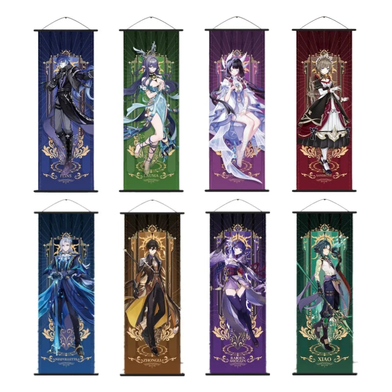 Genshin Impact Scroll Canvas Painting Columbina Sandrone Flins Home Decor Wall Hanging Anime Poster Wall Art Room Decoration