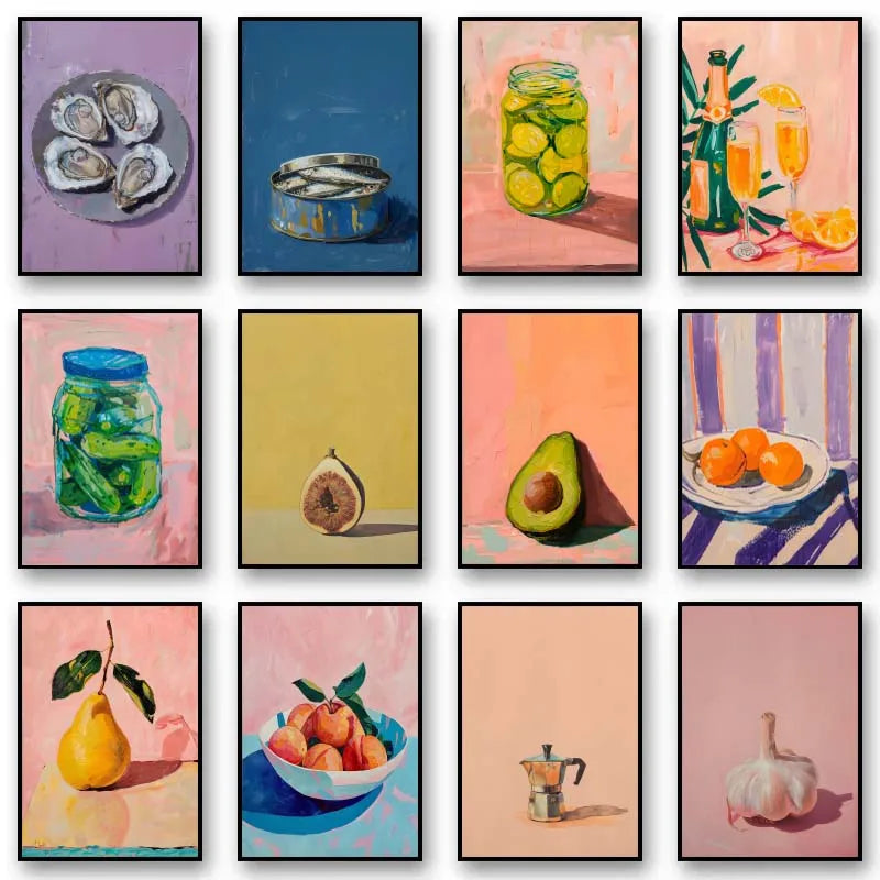 Vintage Dining Fruit Orange Avocado Tomato Coffee Posters and Prints Canvas Painting Wall Art Picture for Food Kitchen Decor