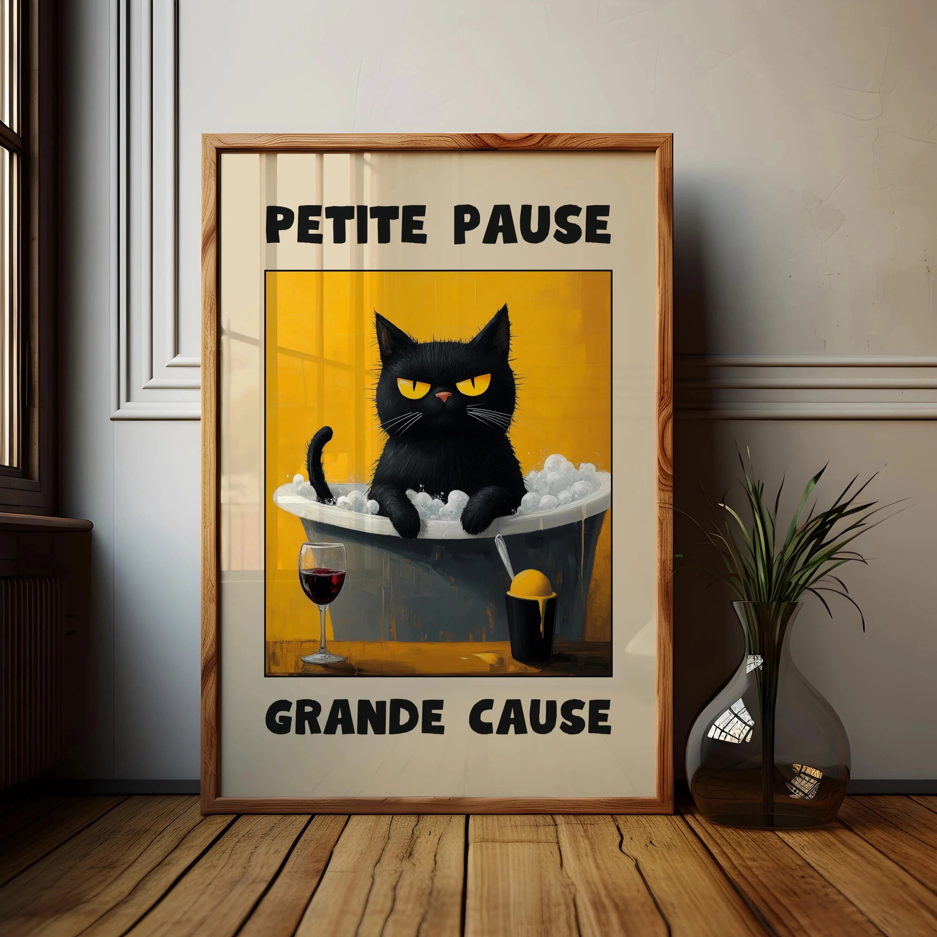 1pc Frameless Black Cat Breakfast Art Poster Retro Style Bonjour Canvas Painting for Dining Room or Bedroom Wall  Art Decoration