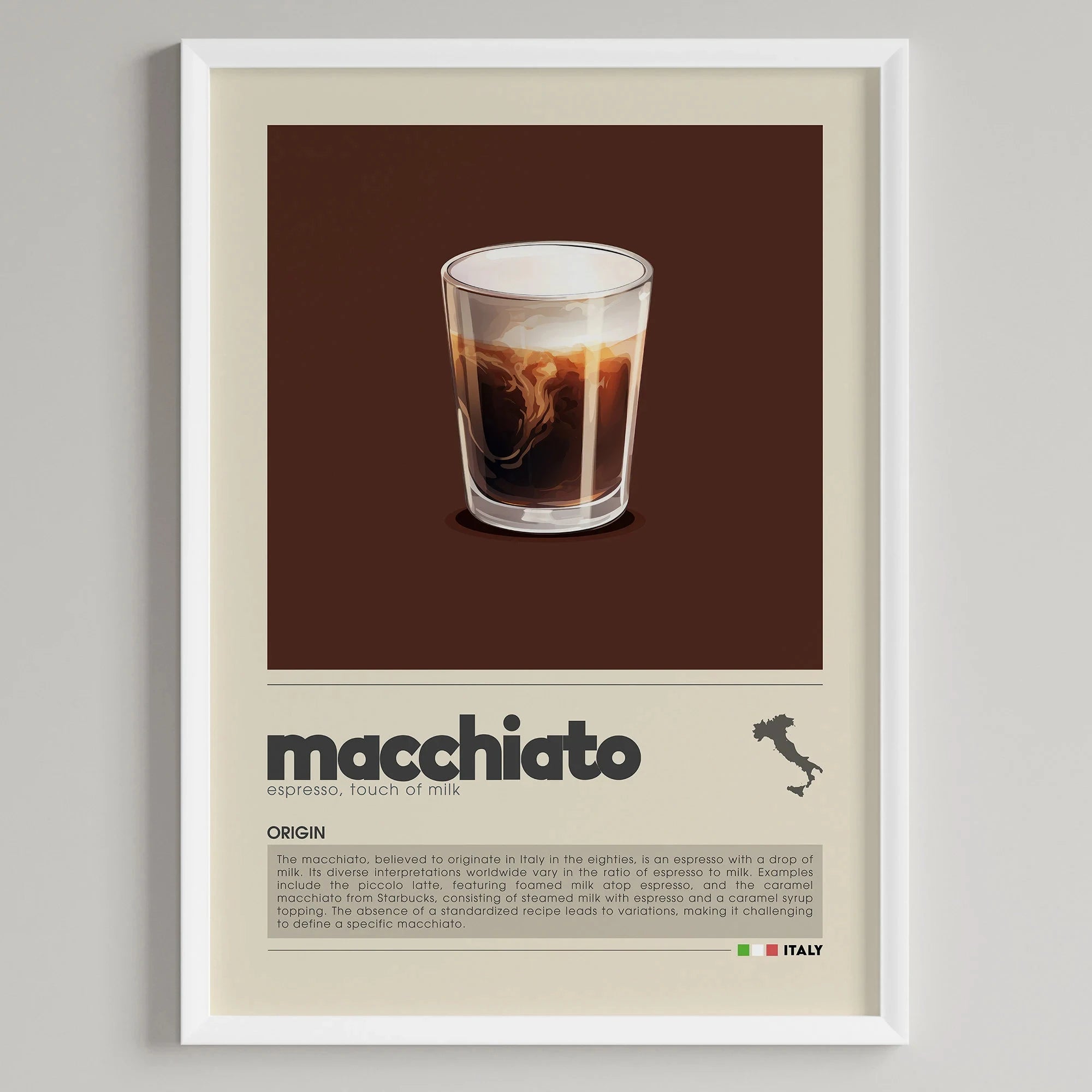 Minimalist Coffee Art Poster, Flat White,Macchiato,Latte,American Coffee Canvas Painting, Cafe Illustration,Dining Room Decor