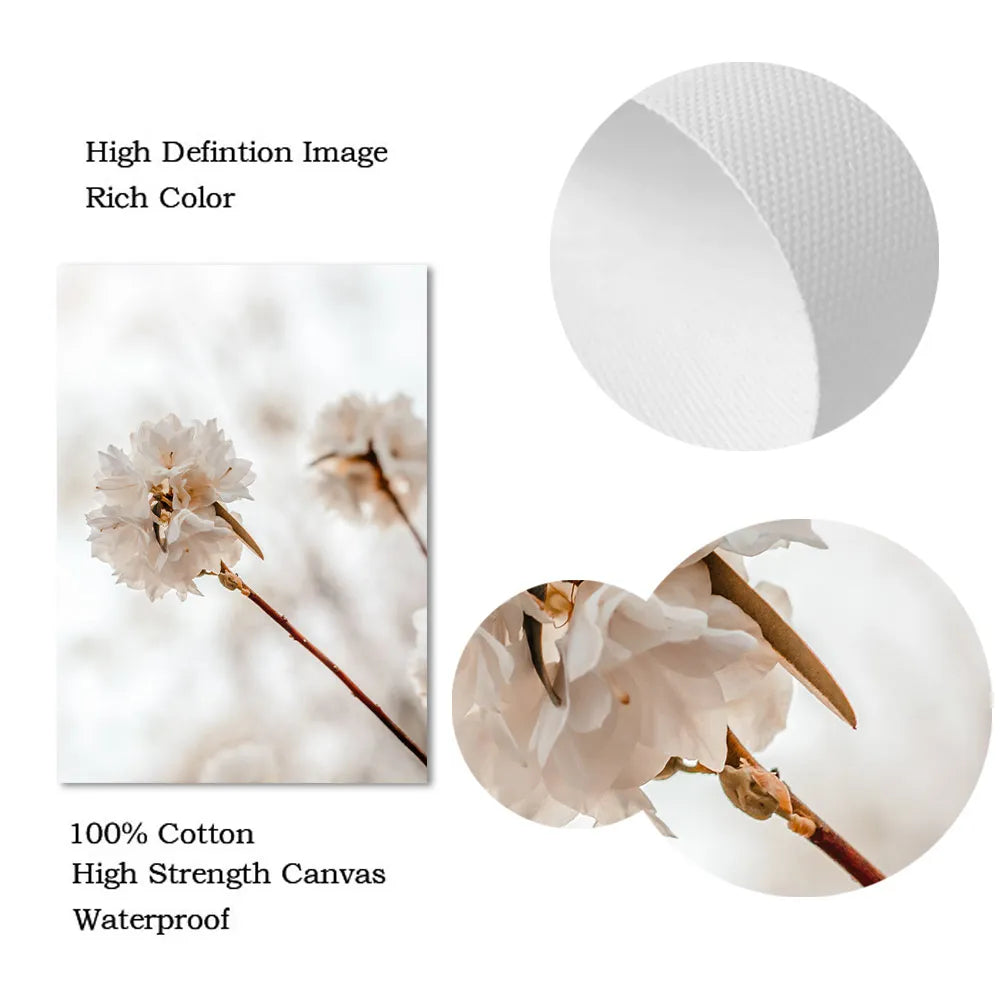 Nordic Beige Dandelion Painting Poster Reed Canvas Art Print Flower Posters Bunny Tail Grass Wall Art Picture Living Room Decor