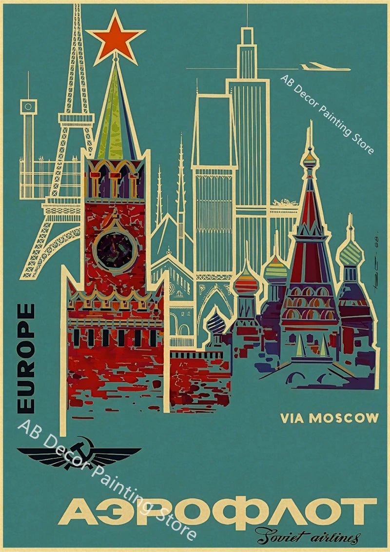 Vintage Stalin USSR CCCP Poster Poster Aesthetic Prints and Posters Wall Art Retro Painting Home Room Cafe Club Dorm Wall Decor