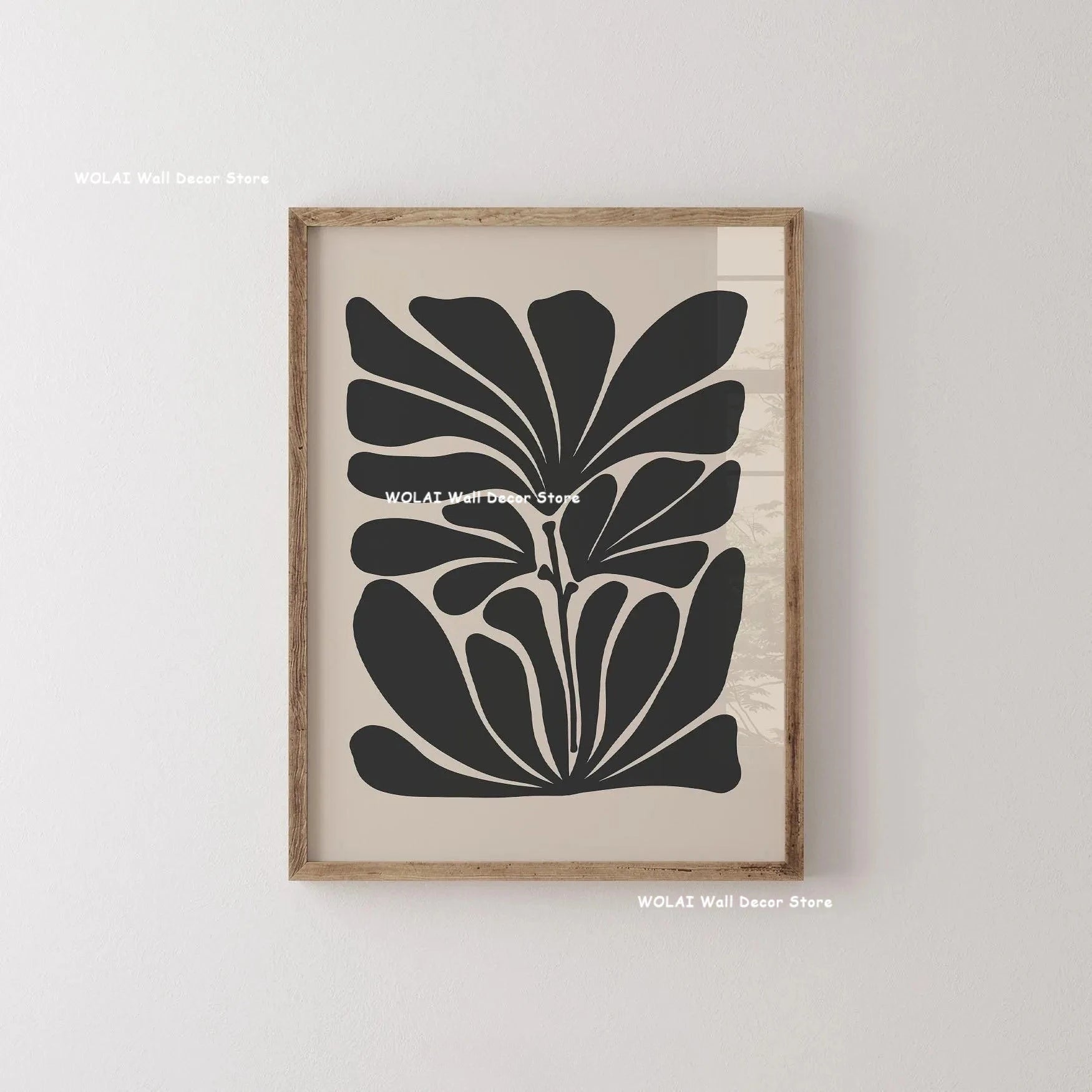 Abstract Moody Plant Art Canvas Print Mid-century Modern Beige Black Floral Line Wall Art Posters for Living Room Home Decor