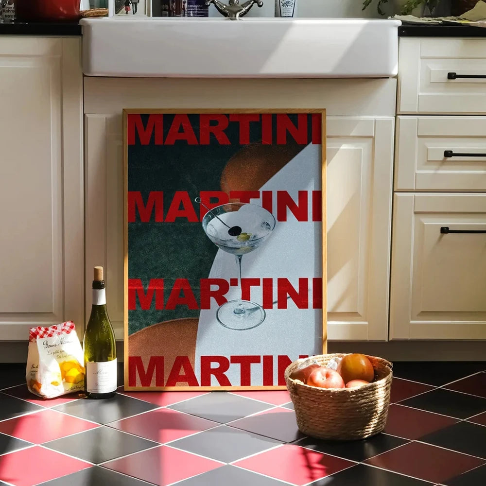 Modern Retro Martini Cocktail Alcohol Minimalist Wall Art Canvas Trendy Painting Posters For Living Room Home Decor