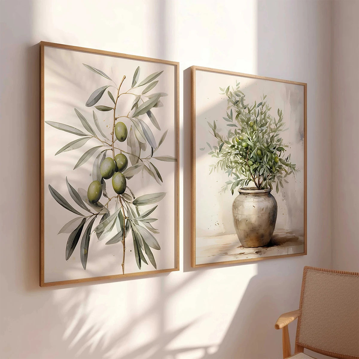2pcs/set Vintage Watercolor Olive Branch Print Poster Antique Boho Botanical Canvas Painting Spring Home Decor Poster-unframed