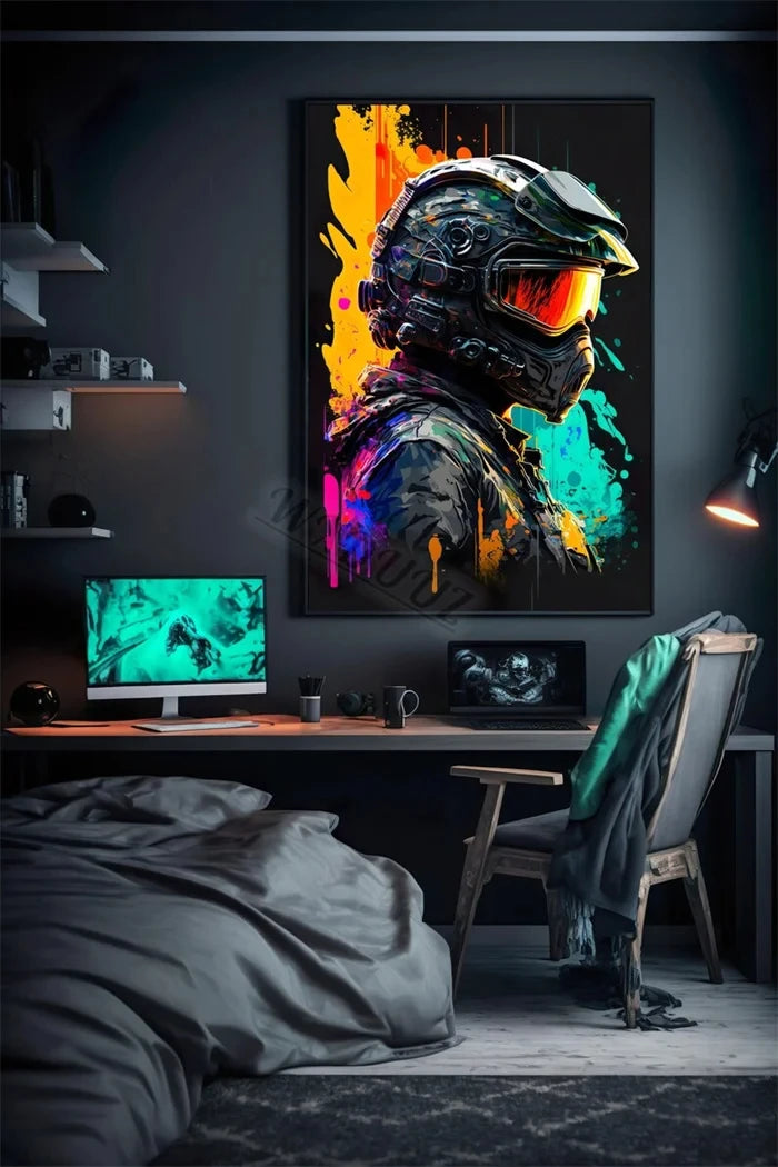 80s Retro Funny Monkey Player Gamepad Picture For Gaming Room Living Canvas Painting Print Wall Art Home Decor Aesthetics Poster