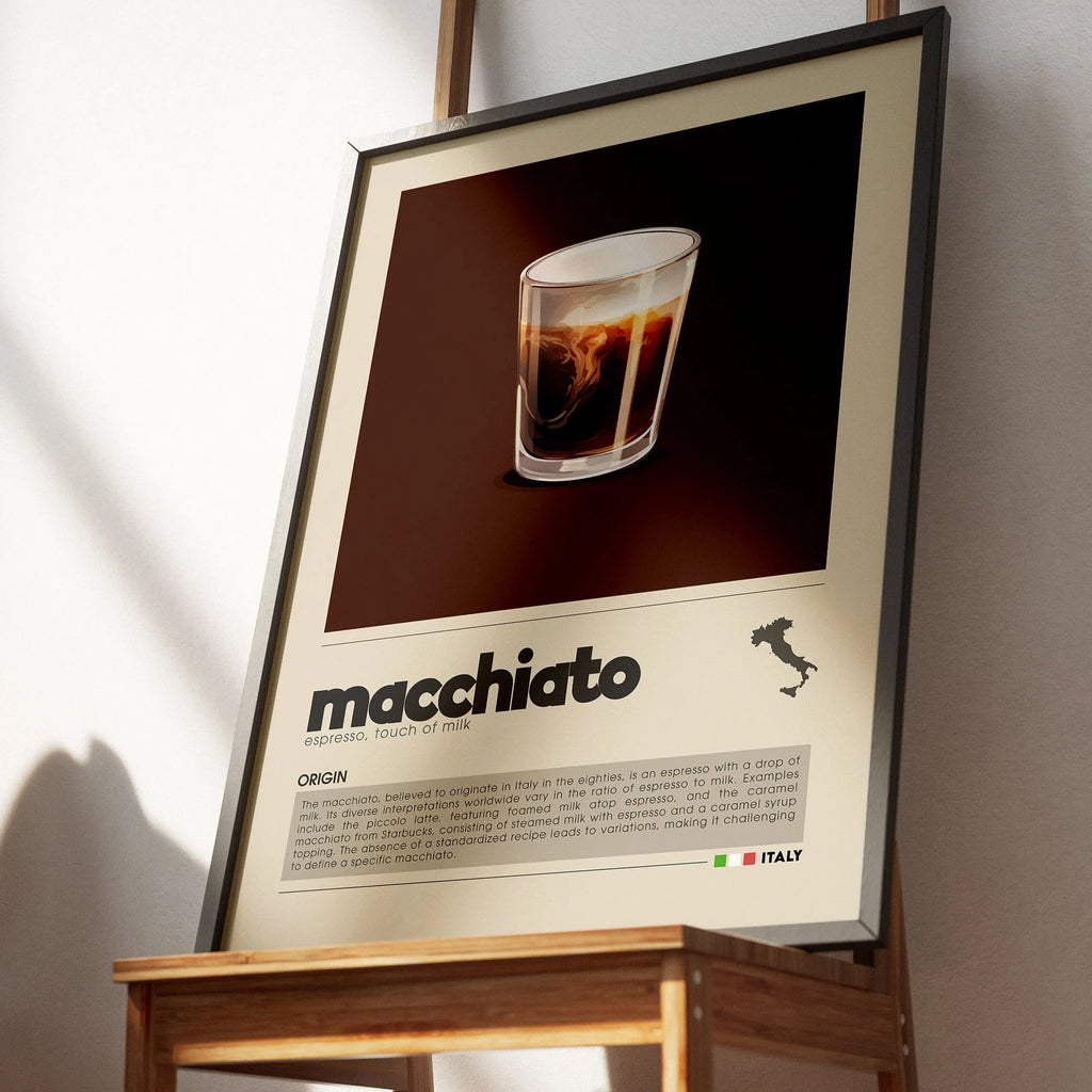 Minimalist Coffee Art Poster, Flat White,Macchiato,Latte,American Coffee Canvas Painting, Cafe Illustration,Dining Room Decor