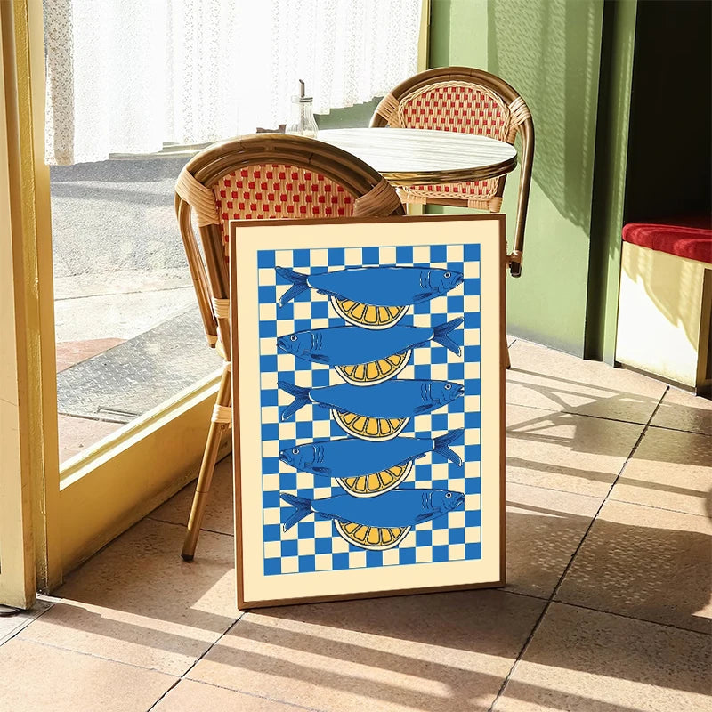 Colorful Sardine Lobster Crab Fish Ocean Animal Poster Canvas Painting Vintage Wall Art For Kitchen Living Room Home Decoration