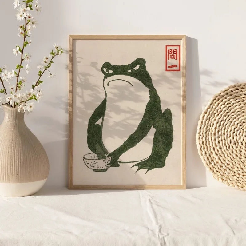 Japanese Matsumoto Hoji Ukiyo-e Frog Canvas Paintings Vintage Frog Poster Wall Art Print Picture for Living Room Home Decor