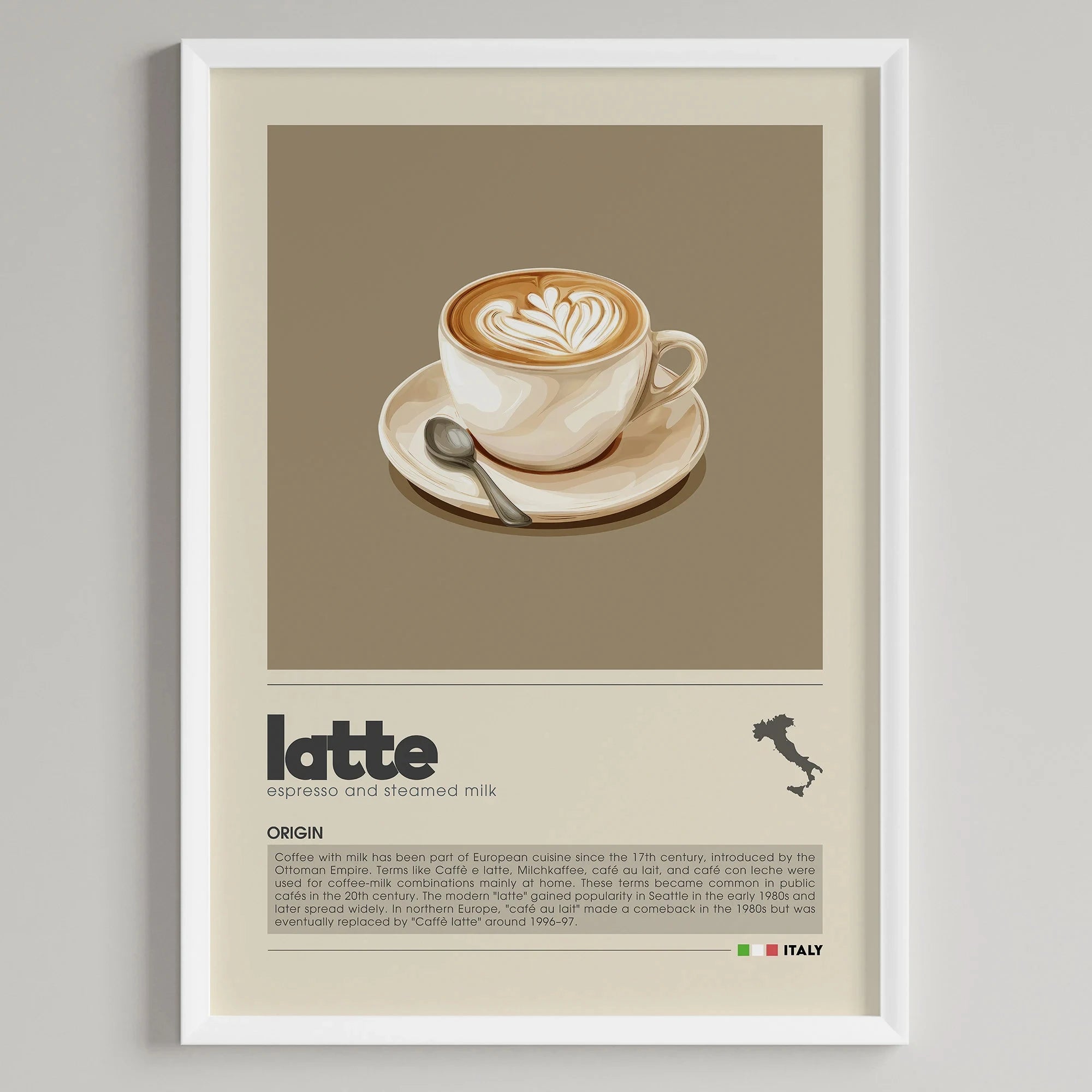 Minimalist Coffee Art Poster, Flat White,Macchiato,Latte,American Coffee Canvas Painting, Cafe Illustration,Dining Room Decor