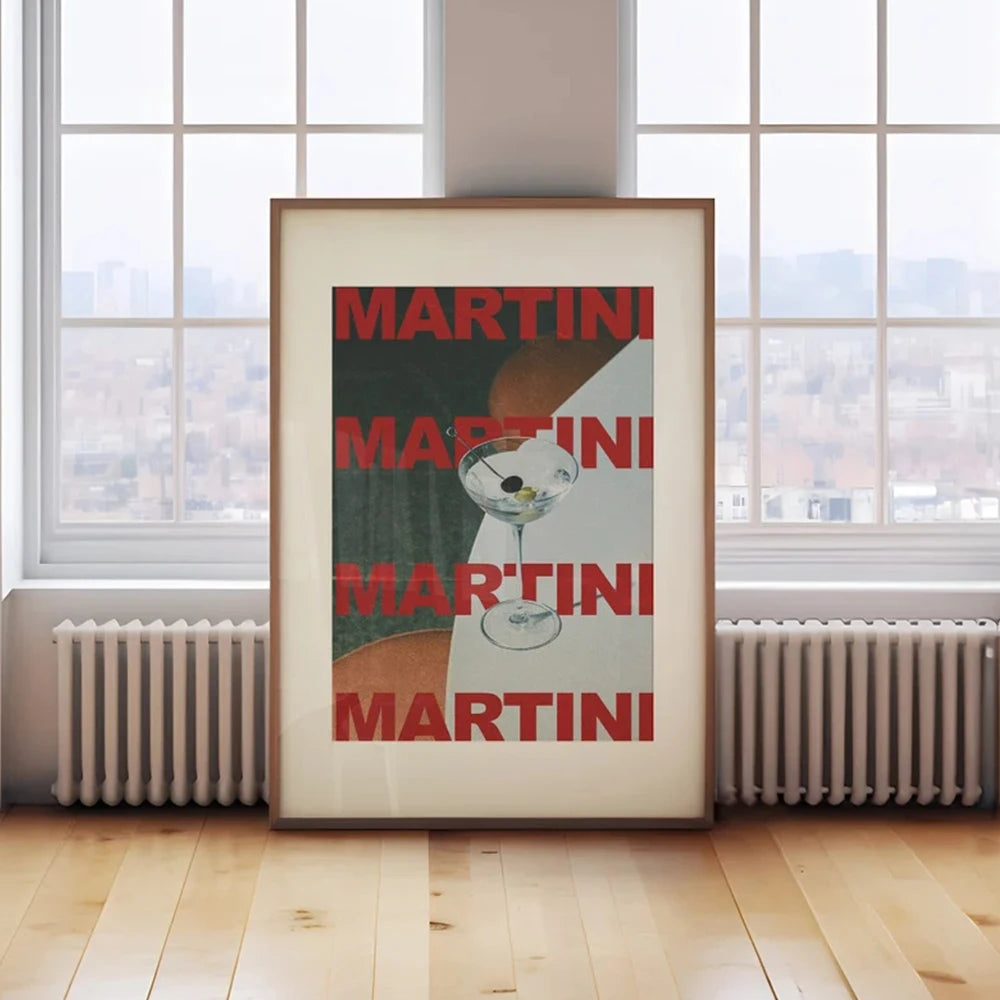 Modern Retro Martini Cocktail Alcohol Minimalist Wall Art Canvas Trendy Painting Posters For Living Room Home Decor