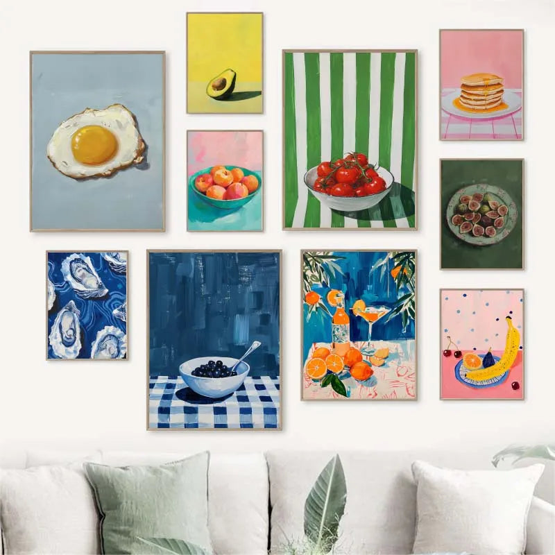 Vintage Dining Fruit Orange Avocado Tomato Coffee Posters and Prints Canvas Painting Wall Art Picture for Food Kitchen Decor