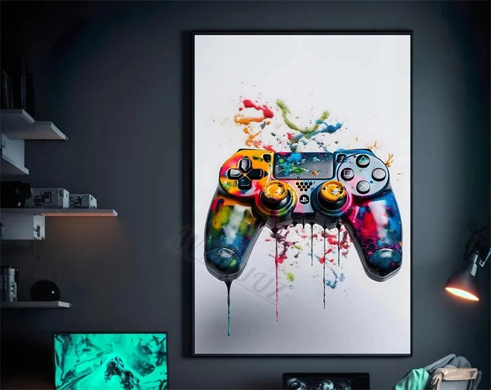 80s Retro Funny Monkey Player Gamepad Picture For Gaming Room Living Canvas Painting Print Wall Art Home Decor Aesthetics Poster