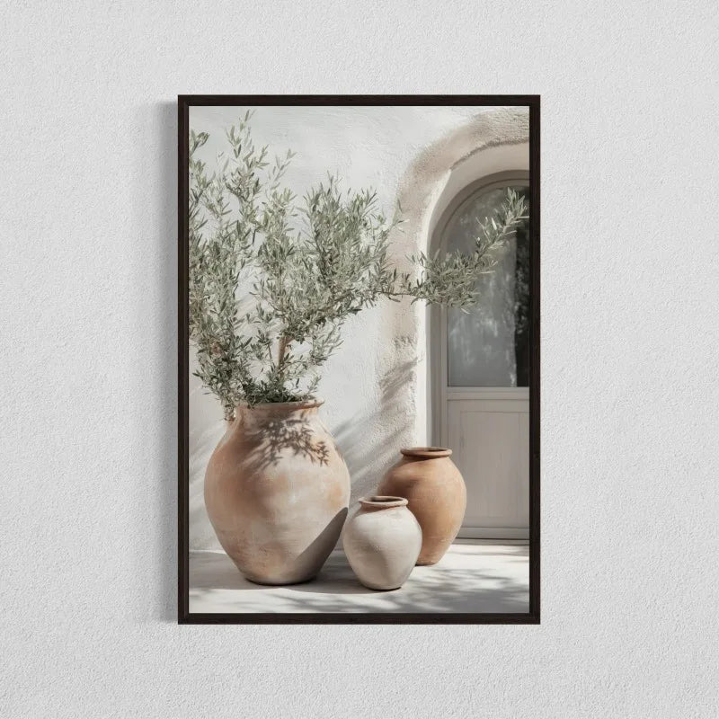 1pc Frameless Minimalist Natural Plant Olive Tree Pottery Poster Mediterranean Still Life Canvas Painting Country Room Decor