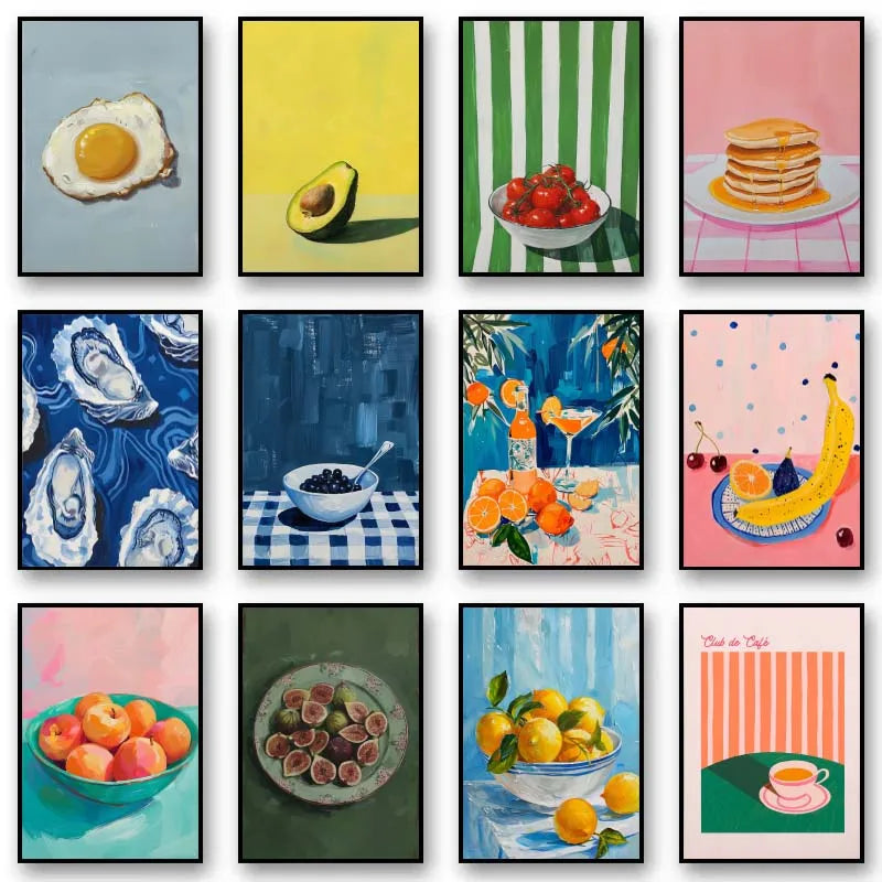 Vintage Dining Fruit Orange Avocado Tomato Coffee Posters and Prints Canvas Painting Wall Art Picture for Food Kitchen Decor