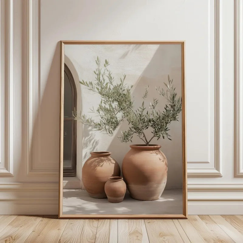 1pc Frameless Minimalist Natural Plant Olive Tree Pottery Poster Mediterranean Still Life Canvas Painting Country Room Decor