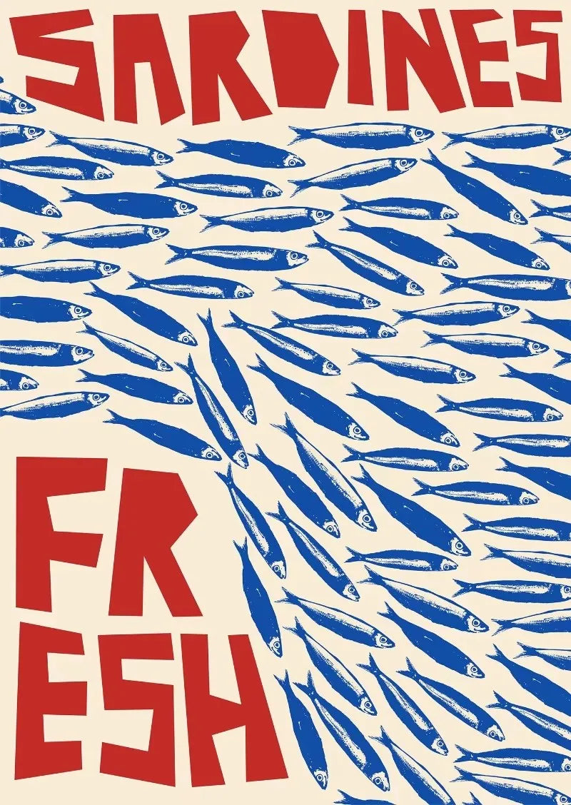 Colorful Sardine Lobster Crab Fish Ocean Animal Poster Canvas Painting Vintage Wall Art For Kitchen Living Room Home Decoration