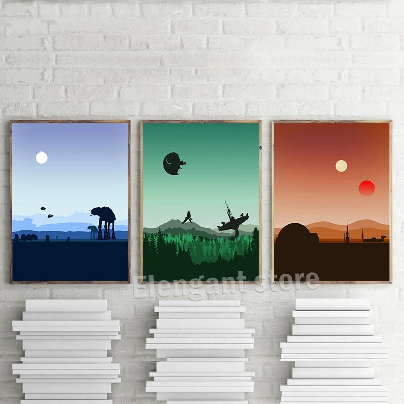 Minimalist Space Wars Art Prints Tatooine Hoth Endor Posters Fans Gift Space Wars Canvas Painting Boys Room Wall Pictures Decor