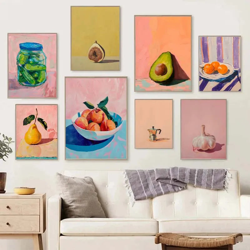 Vintage Dining Fruit Orange Avocado Tomato Coffee Posters and Prints Canvas Painting Wall Art Picture for Food Kitchen Decor