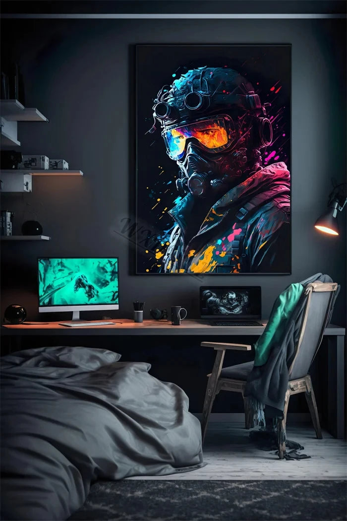 80s Retro Funny Monkey Player Gamepad Picture For Gaming Room Living Canvas Painting Print Wall Art Home Decor Aesthetics Poster