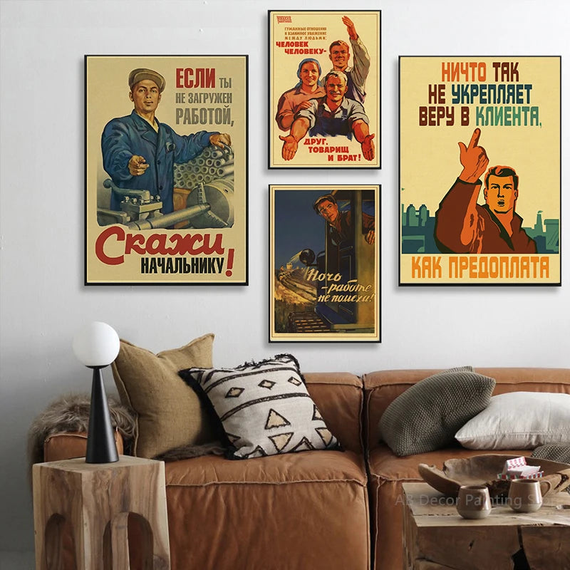 Vintage Stalin USSR CCCP Poster Poster Aesthetic Prints and Posters Wall Art Retro Painting Home Room Cafe Club Dorm Wall Decor