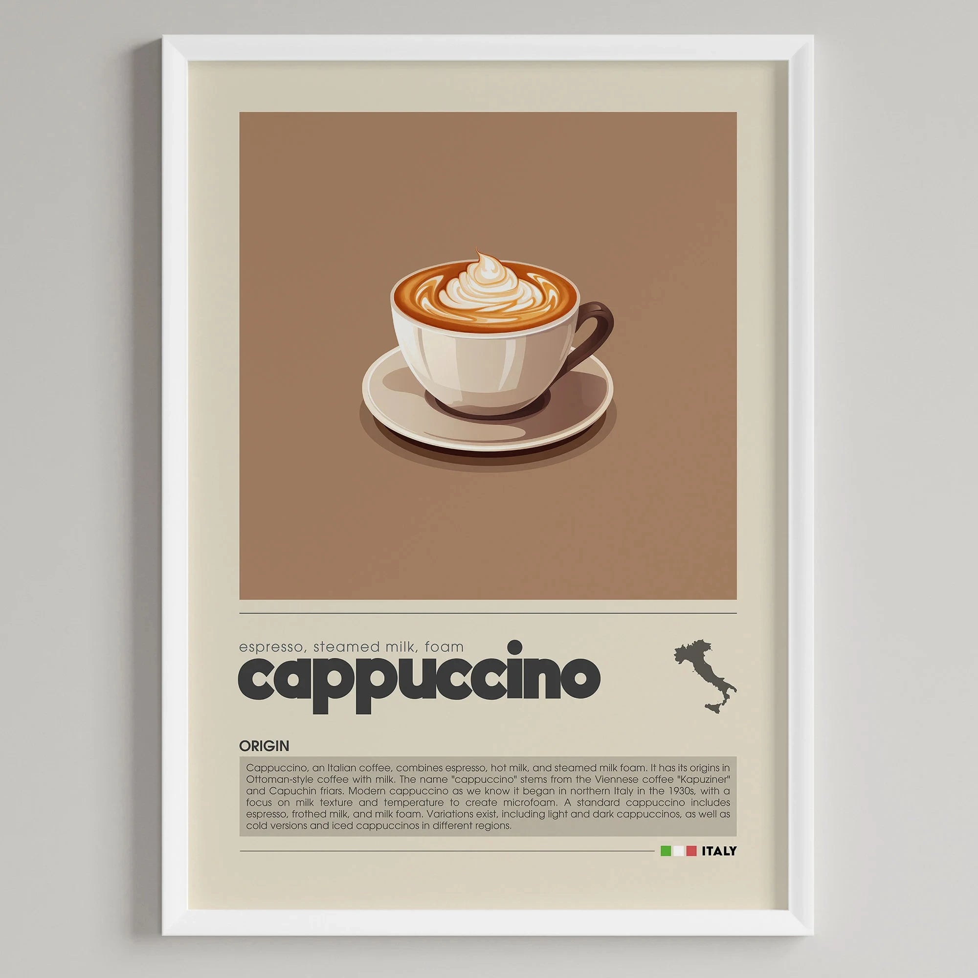 Minimalist Coffee Art Poster, Flat White,Macchiato,Latte,American Coffee Canvas Painting, Cafe Illustration,Dining Room Decor